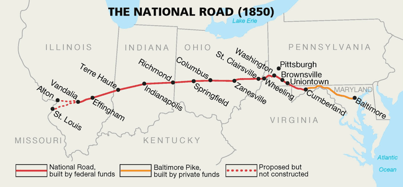 워싱턴이 항복했던 포트너세서티(Fort Necessity)와 미국 최초의 횡단도로인 내셔널로드(National Road)
