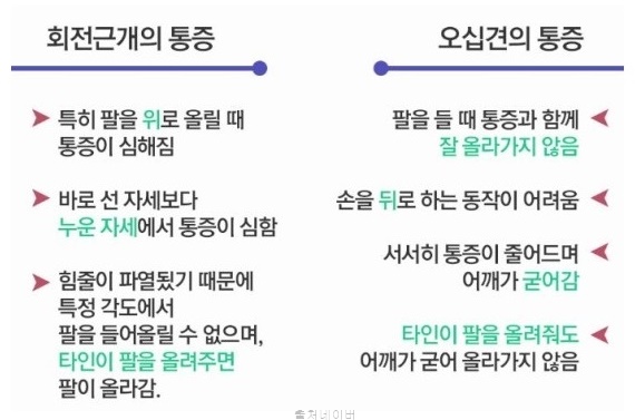 어깨통증 원인 어깨 회전근개파열 운동 오십견운동법