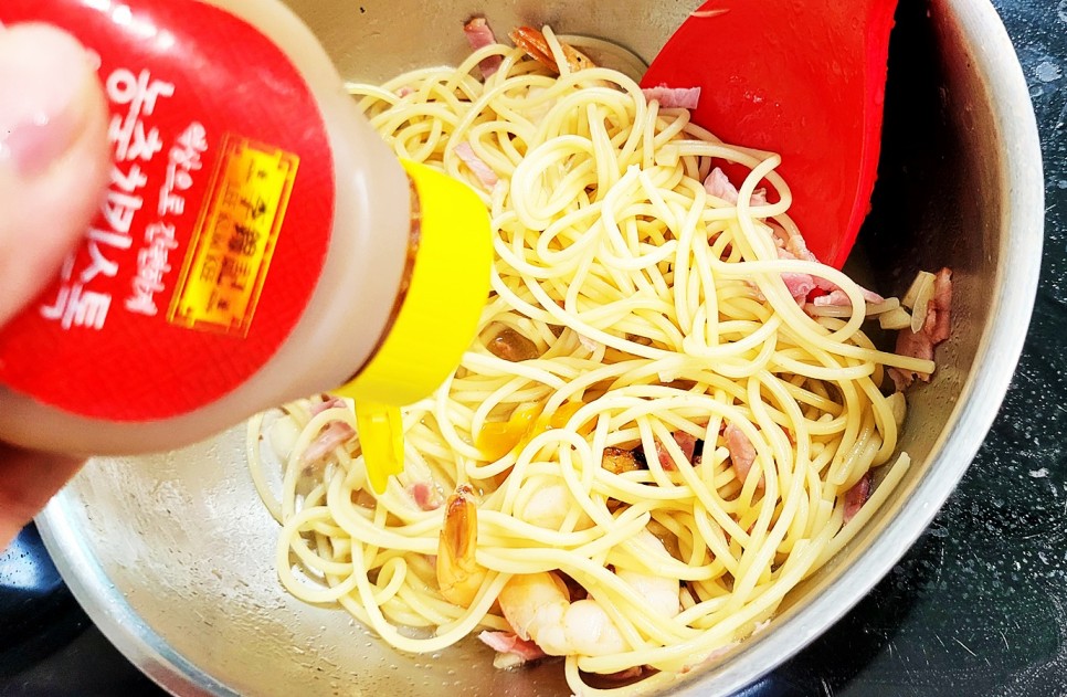 새우 베이컨 오일파스타 만들기 간단한 스파게티 요리