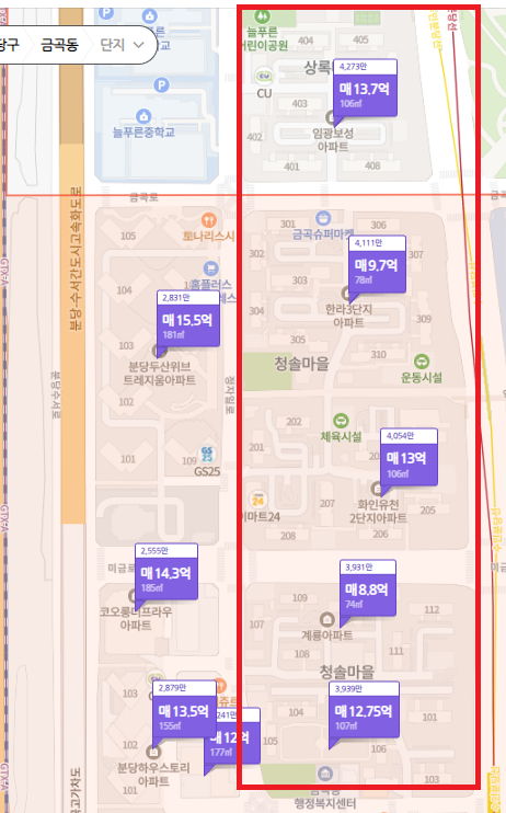 분당 선도지구 2탄 : 정자 한솔마을(청구, LG, 한일), 정자일로(임광, 한라, 화인, 계룡, 서광)