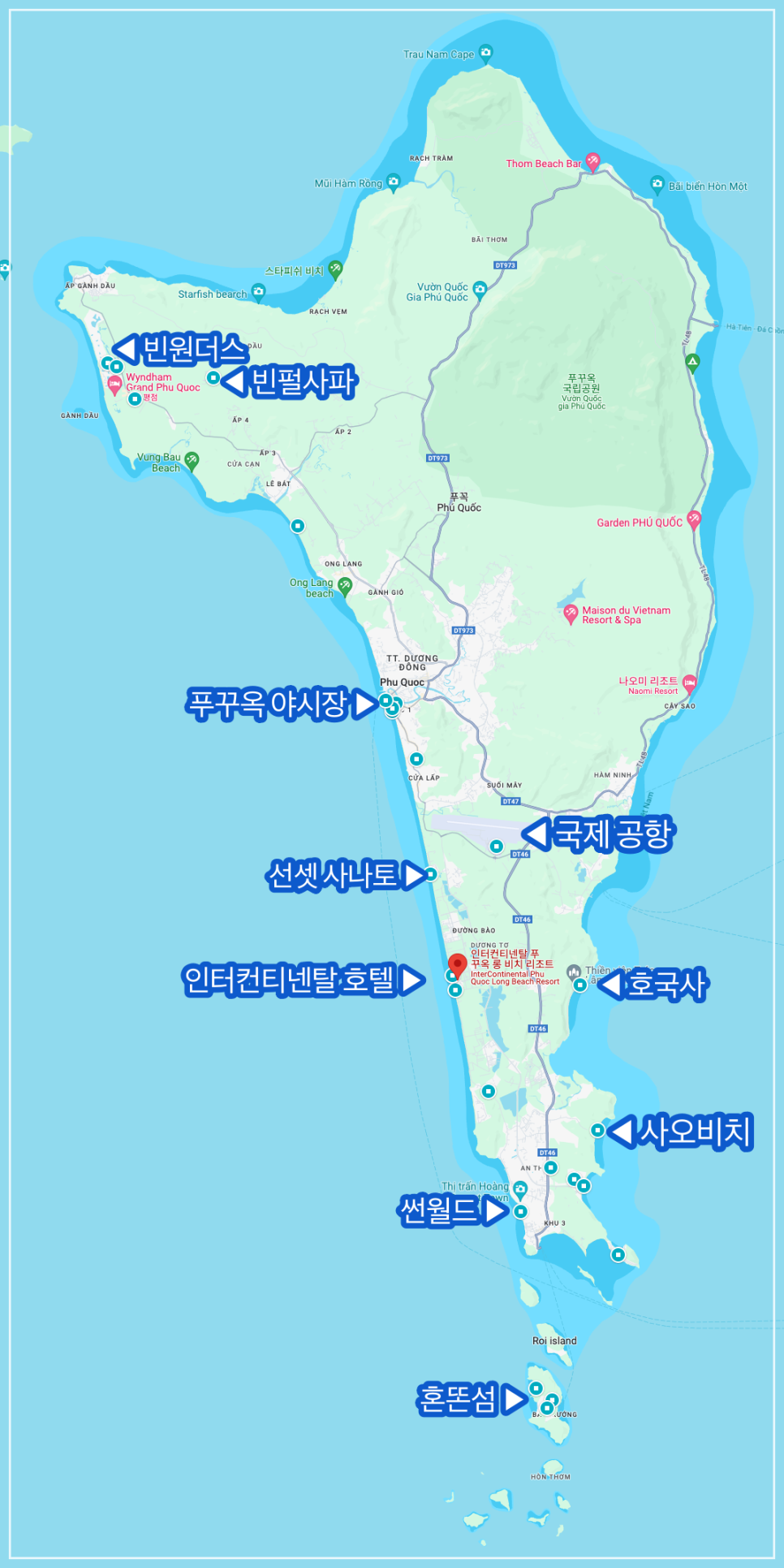 베트남 푸꾸옥 호텔 추천 푸꾸옥 인터컨티넨탈 조식 수영장 지도