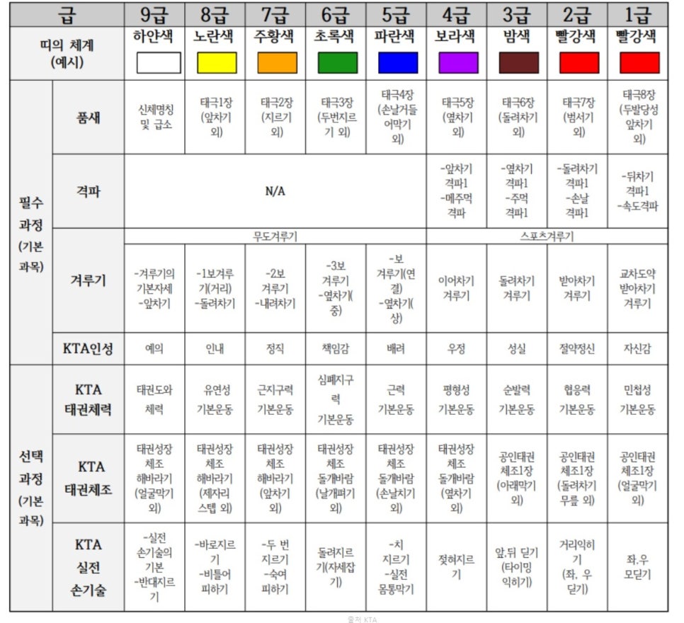 태권도 띠 순서 1단 1품 3단 4단 4품 5단 검은띠 단증 심사 매는법 성인태권도