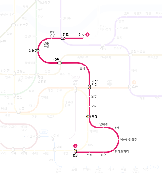 지하철 8호선 별내선 연장 개통 노선도 - 구리, 암사, 남양주 다산