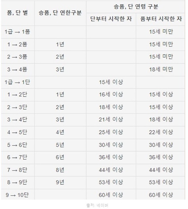 태권도 띠 순서 1단 1품 3단 4단 4품 5단 검은띠 단증 심사 매는법 성인태권도