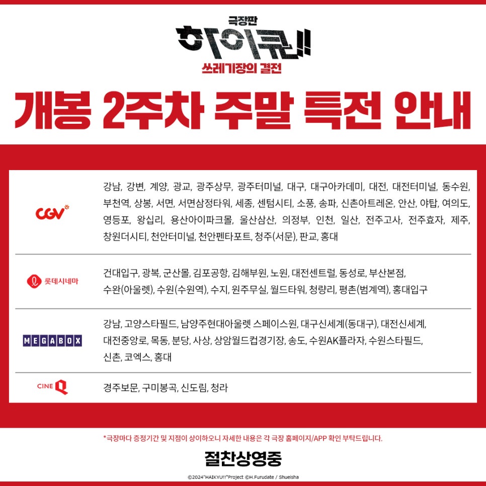 극장판 하이큐 쓰레기장의 결전 2주차 주말 특전 실물 네코마 고등학교 마지막 단체사진 이미지 보드