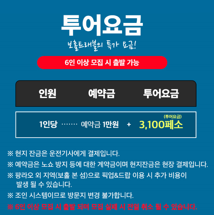 보홀 육상투어 현지 코스 가격 안경원숭이 보홀 반딧불투어 시간