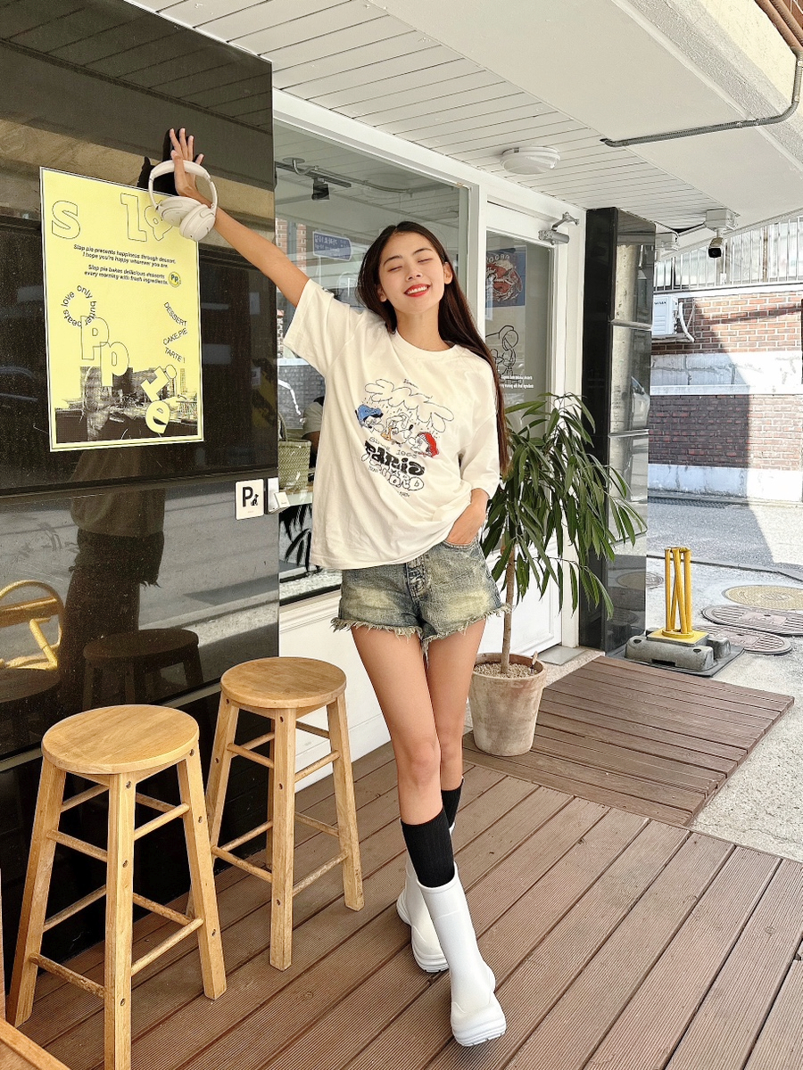K-WAY 까웨 차인철 콜라보 귀여운 여름 그래픽 반팔 티셔츠 추천!