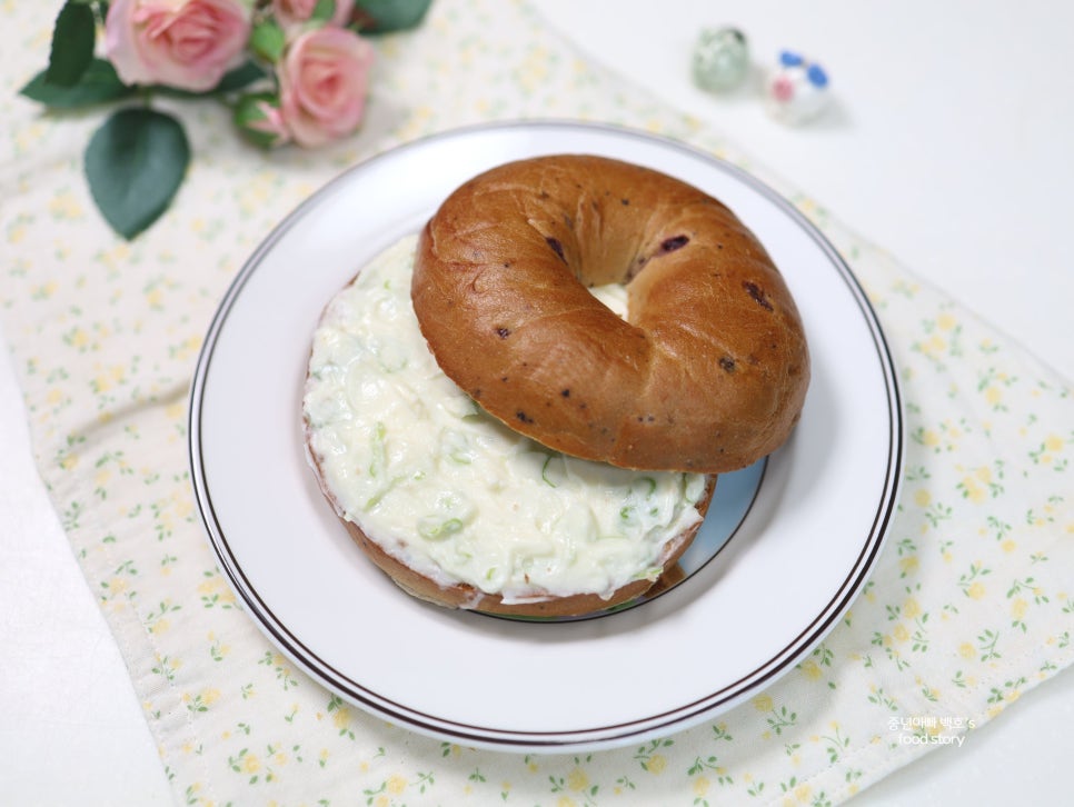 대파크림치즈 블루베리 베이글 샌드위치 맛있게 먹는법 에어프라이어 굽기