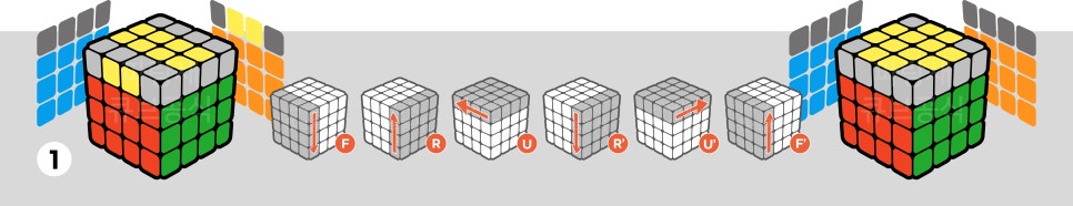 44큐브 공식 (토끼 이빨) - 9단계 윗면 십자 맞추기
