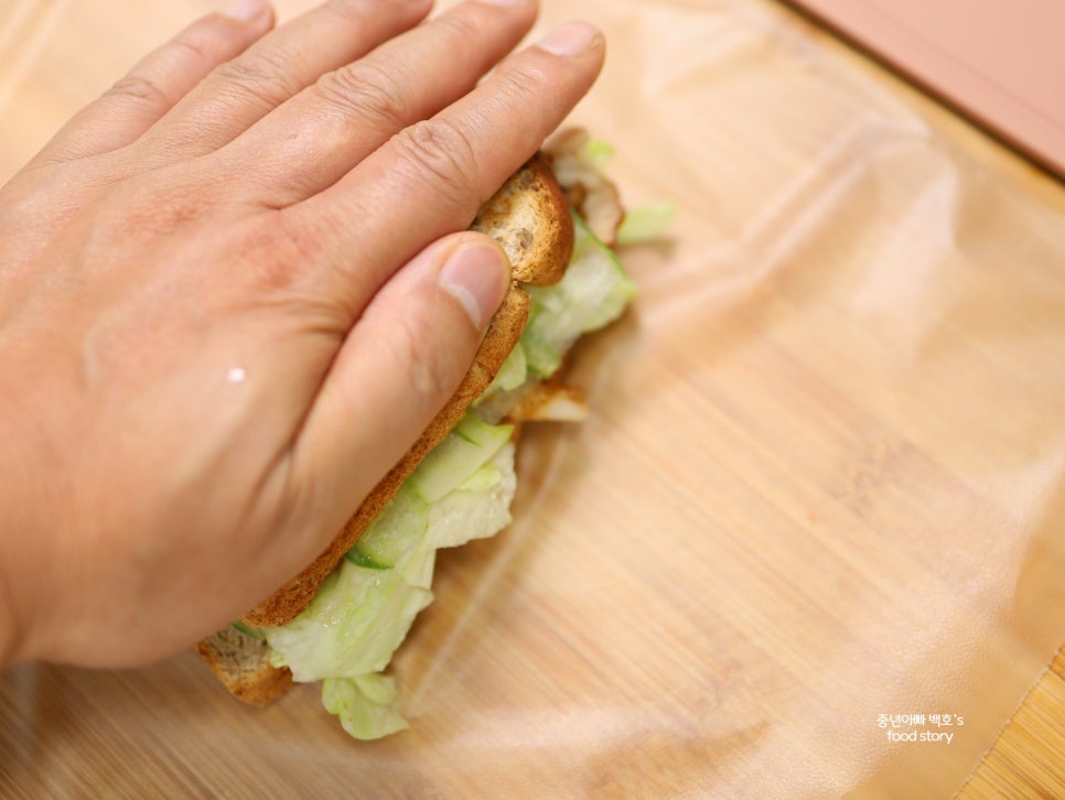 양상추 닭가슴살 샌드위치 만드는법 통밀 식빵 도시락 만들기 랩 포장법