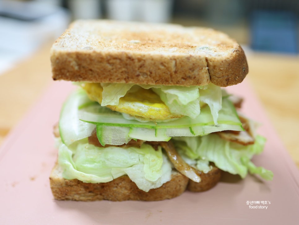 양상추 닭가슴살 샌드위치 만드는법 통밀 식빵 도시락 만들기 랩 포장법
