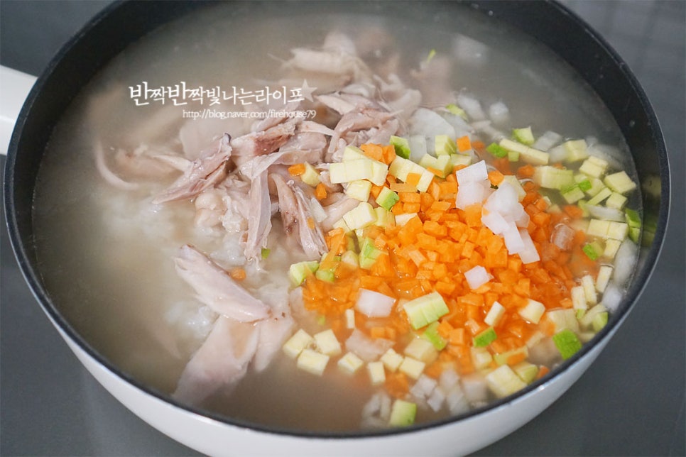 간단 닭죽 끓이는법 찹쌀죽 닭죽 만들기 닭다리 요리