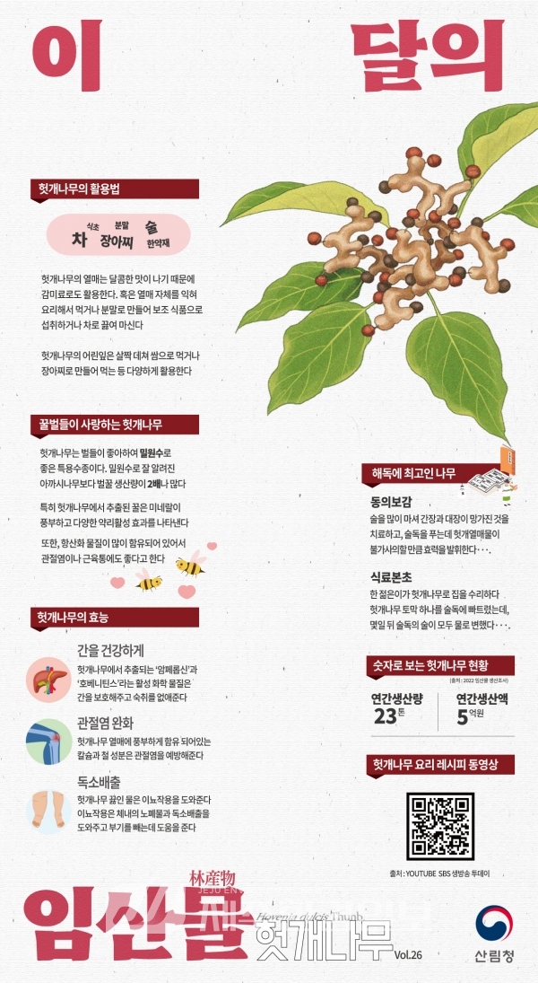 간 건강과 피로 해소에 탁월!…8월 임산물 ‘헛개나무’ 선정