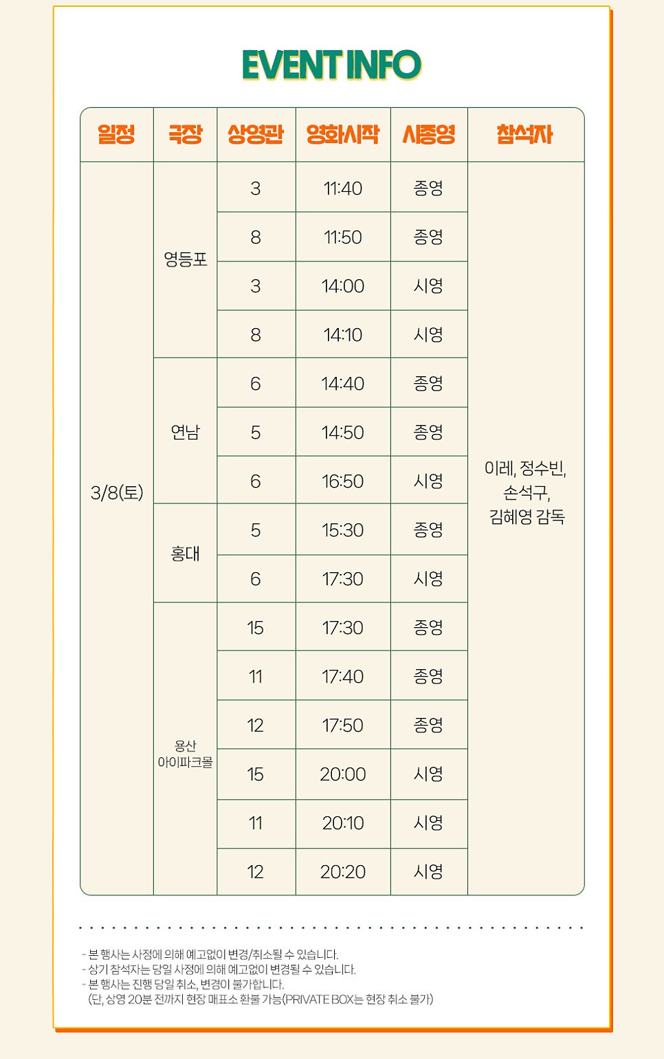 영화 괜찮아 괜찮아 괜찮아 1주차 주말 특전 노트북 스티커 & 2주차 주말 무대인사 이레 정수빈 손석구 참석자 상영일정 지점 정보