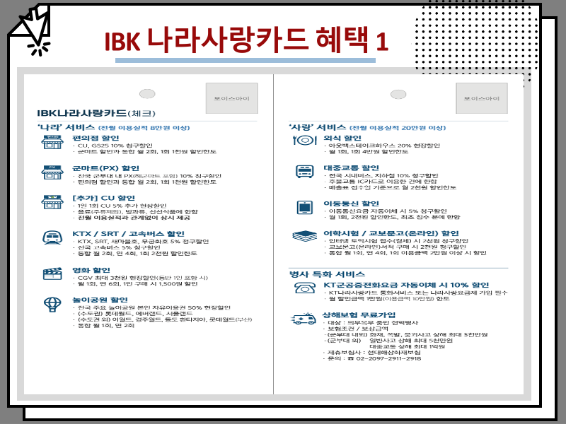 국민 나라사랑카드 혜택 정리, KB IBK 비교하면