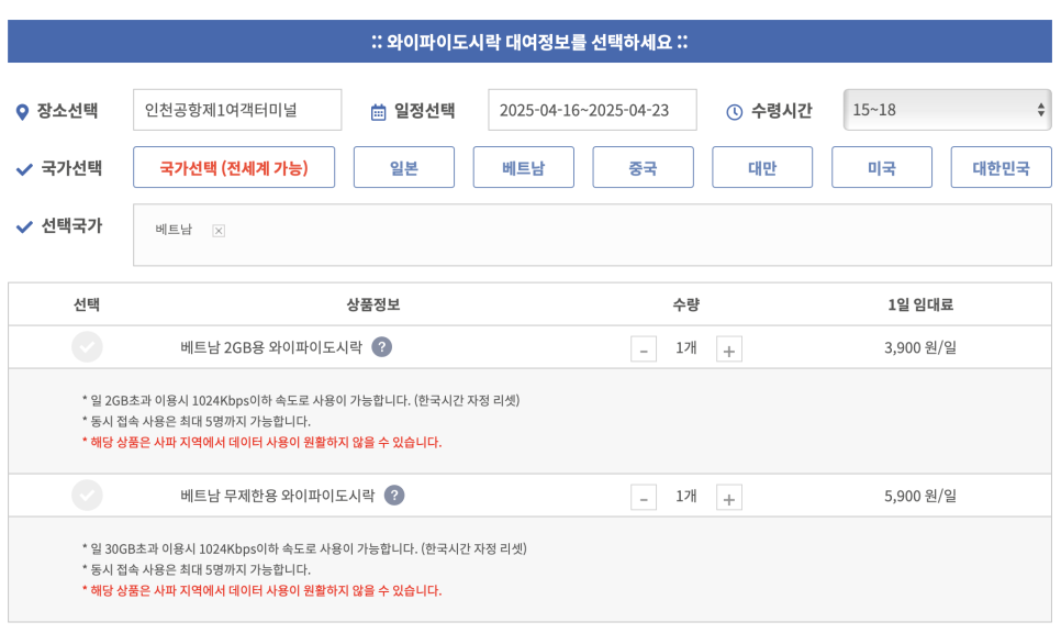 베트남 포켓 와이파이 도시락 보조배터리 다낭 무제한 대여 후기