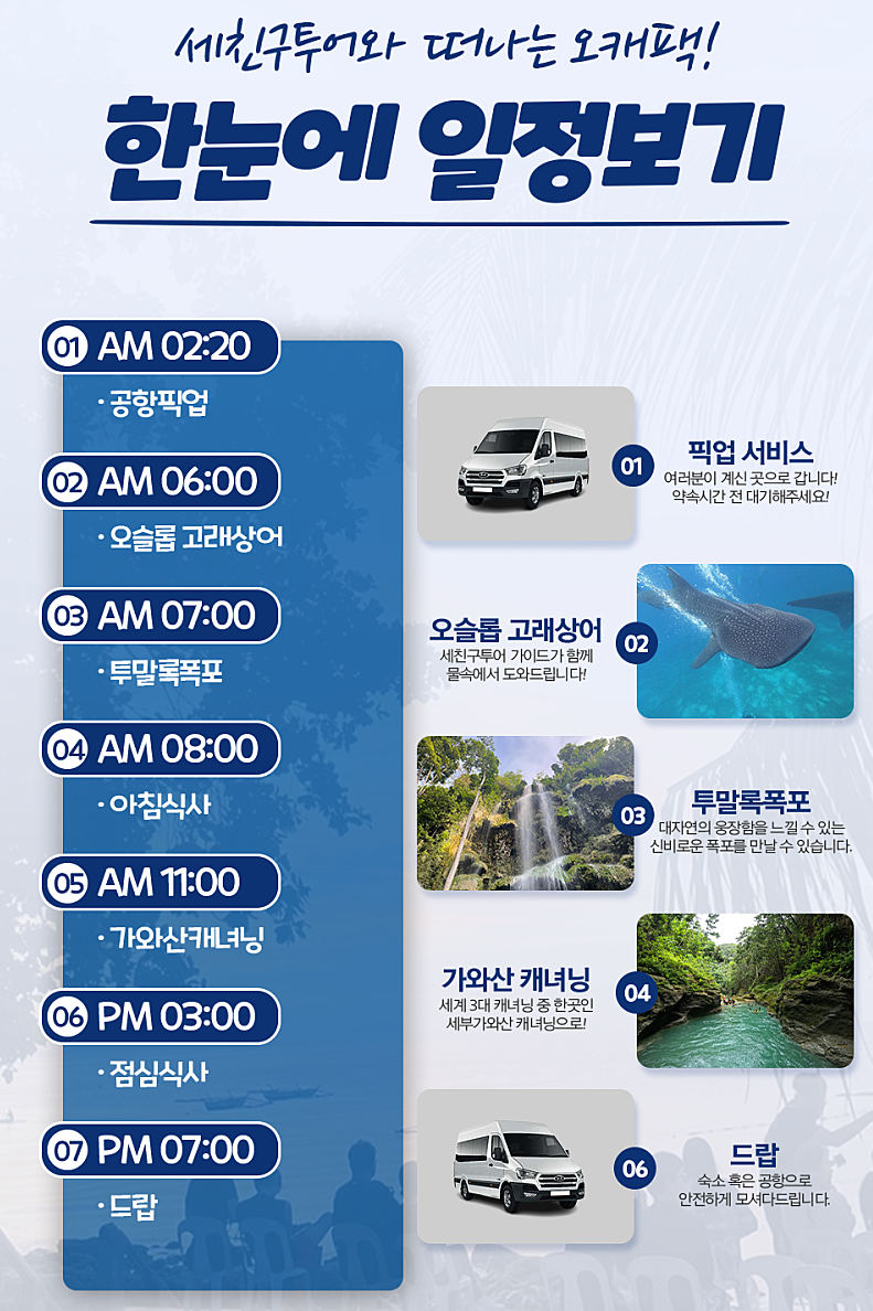 세부 여행 첫날 코스 세부 고래상어 투어 캐녀닝 비용